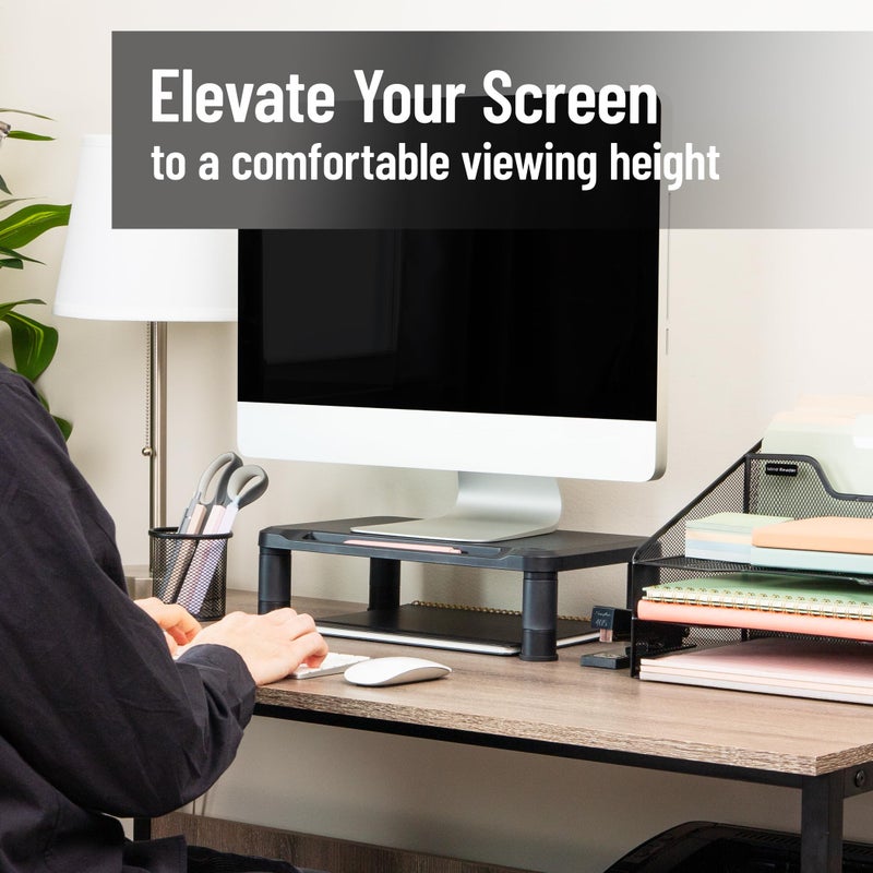 Mind Reader Monitor Stand, Height Adjustable, Laptop, Computer, Riser, Office, 15"L x 9.5"W x 4.25"H, Set of 2, Black - Image 2